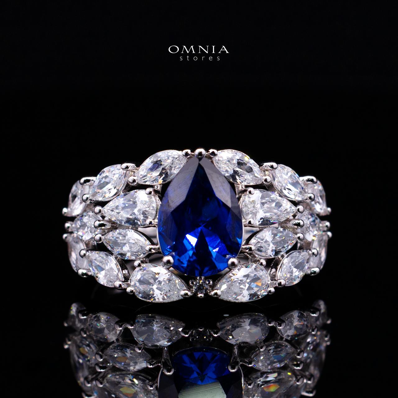 Omnia Nuray Blue Luxury Bridal Full Set Accessories in High Quality Zircon Stone in Rhodium Plated - Image 5