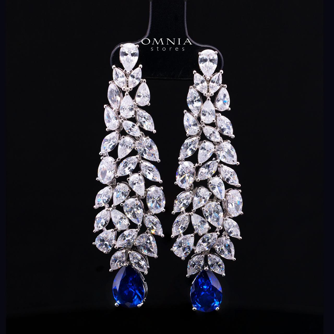 Omnia Nuray Blue Luxury Bridal Full Set Accessories in High Quality Zircon Stone in Rhodium Plated - Image 4