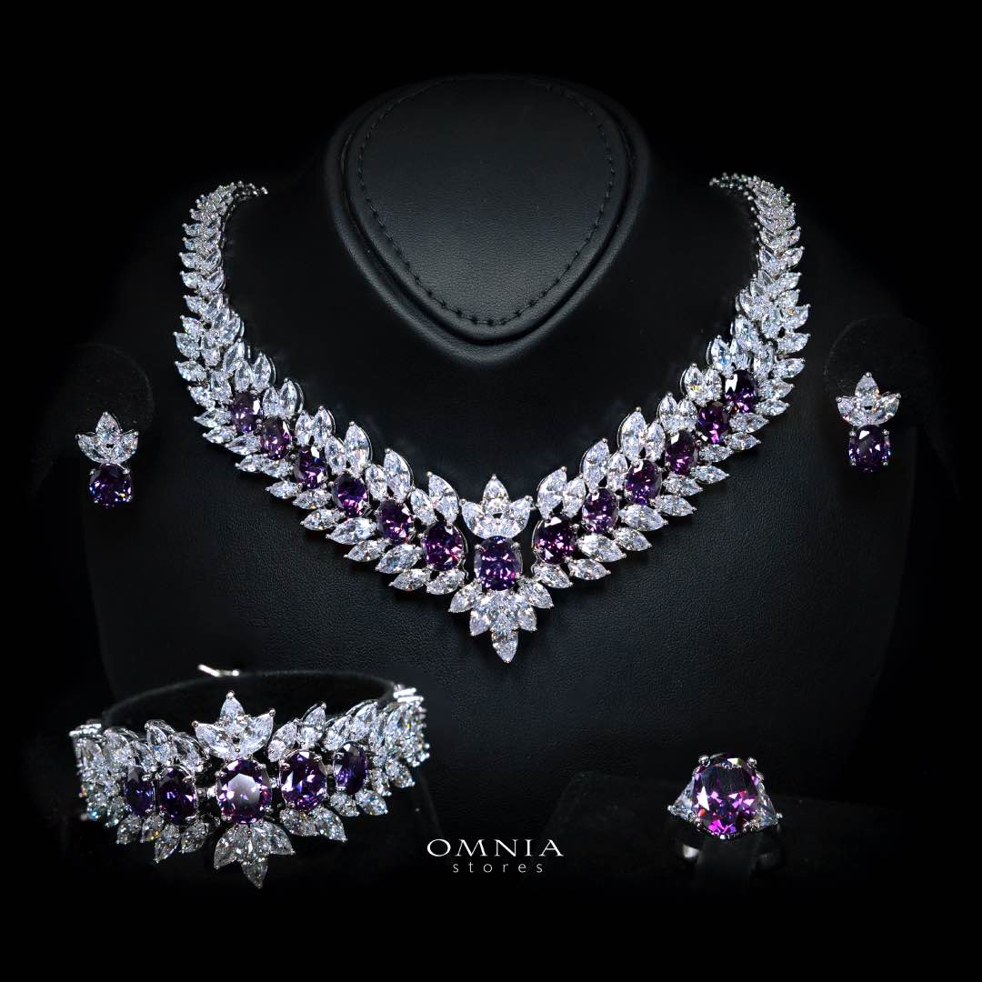 Omnia Buthaina Purple Bridal Full Set High Quality Simulated Diamonds