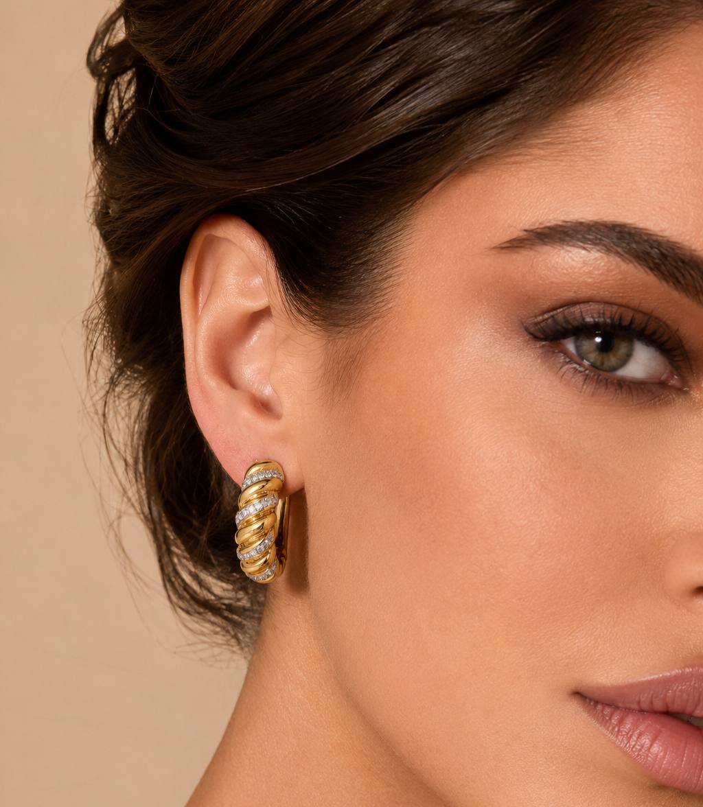 Deanna Gold-Plated Clip-On Earrings in 925 Silver with Premium Simulated Diamonds - Image 3