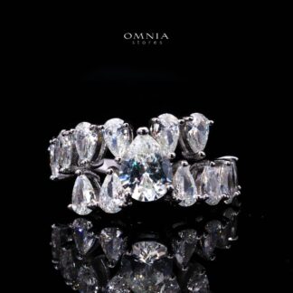 Cheska White Pear-Cut Halo Ring in 925 Silver with Premium Simulated Diamonds