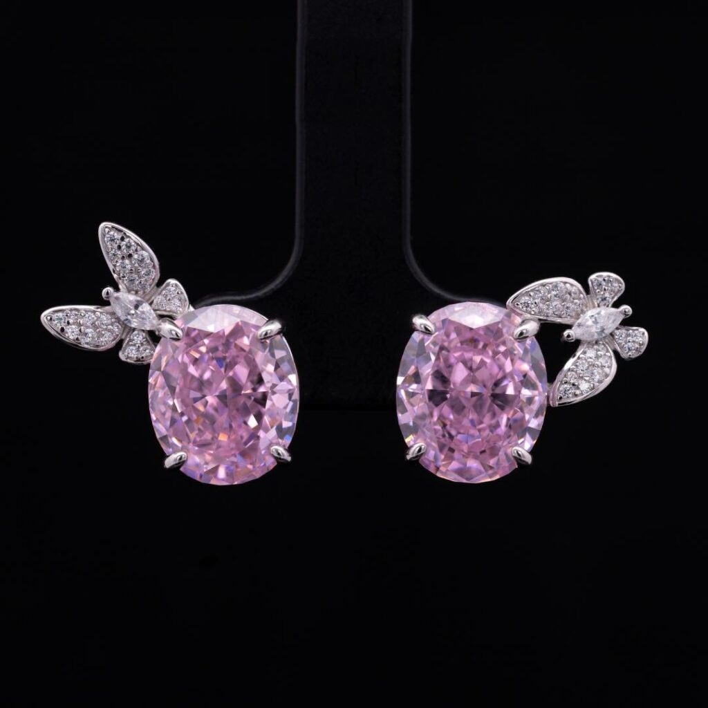 Omnia Maysun Pink Earrings in 925 Silver with High Quality Simulated Diamonds