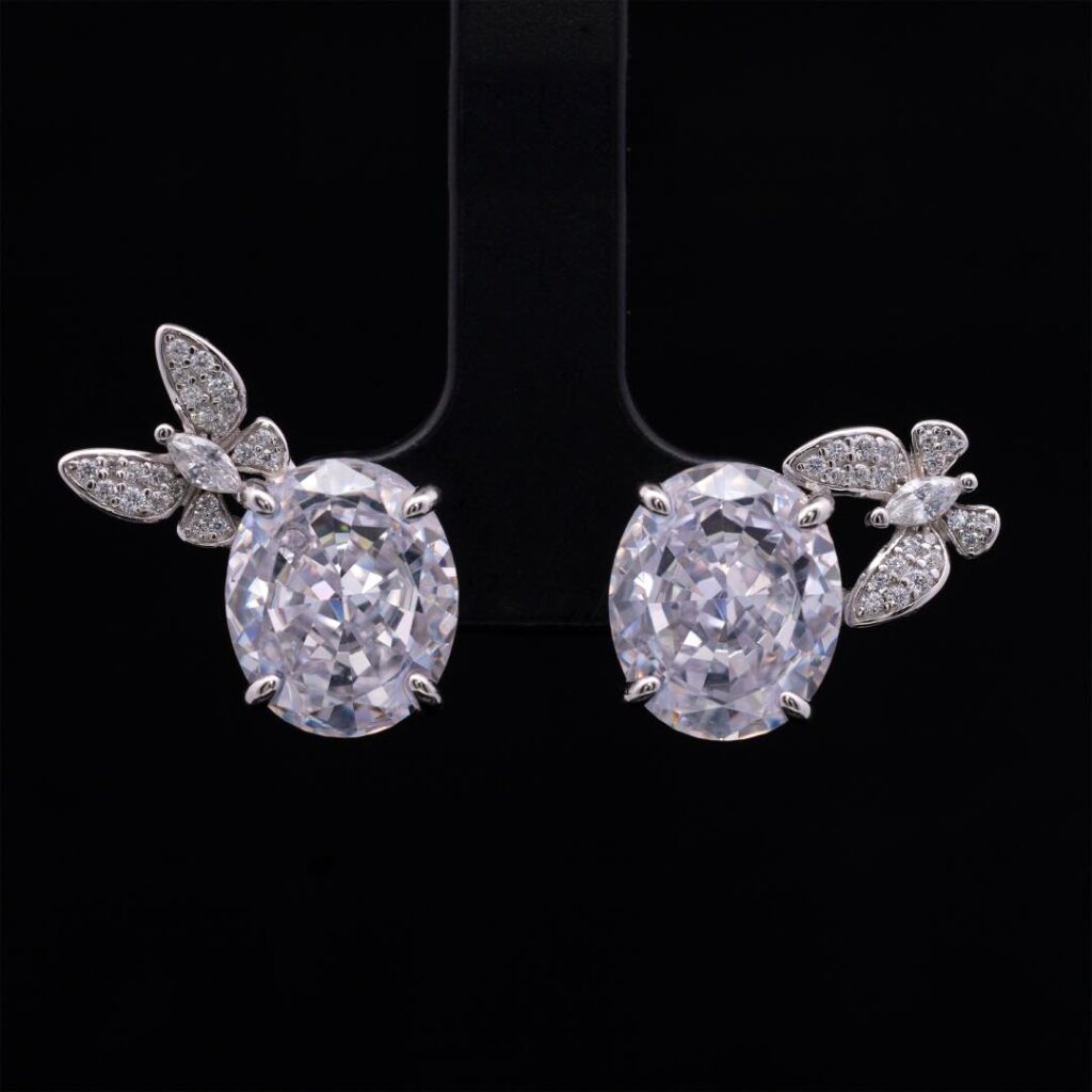 Omnia Maysun Pure White Earrings in 92.5 Silver with High Quality Simulated Diamonds
