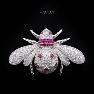 Sabrine Queen Bee Brooch – Premium Ruby Red & White Simulated Diamonds in 925 Sterling Silver