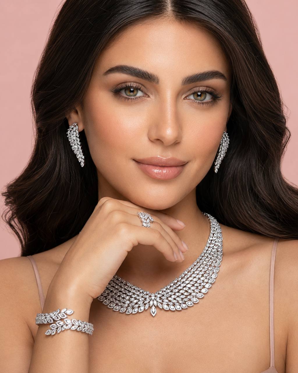 Omnia Safe Luxury Bridal White Full Set In High Quality Zircon Stone Rhodium Plated - Image 3