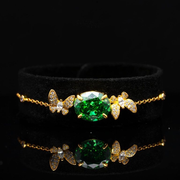 Maysun Green Gold-Plated Bracelet in 925 Silver with Premium Simulated Diamonds