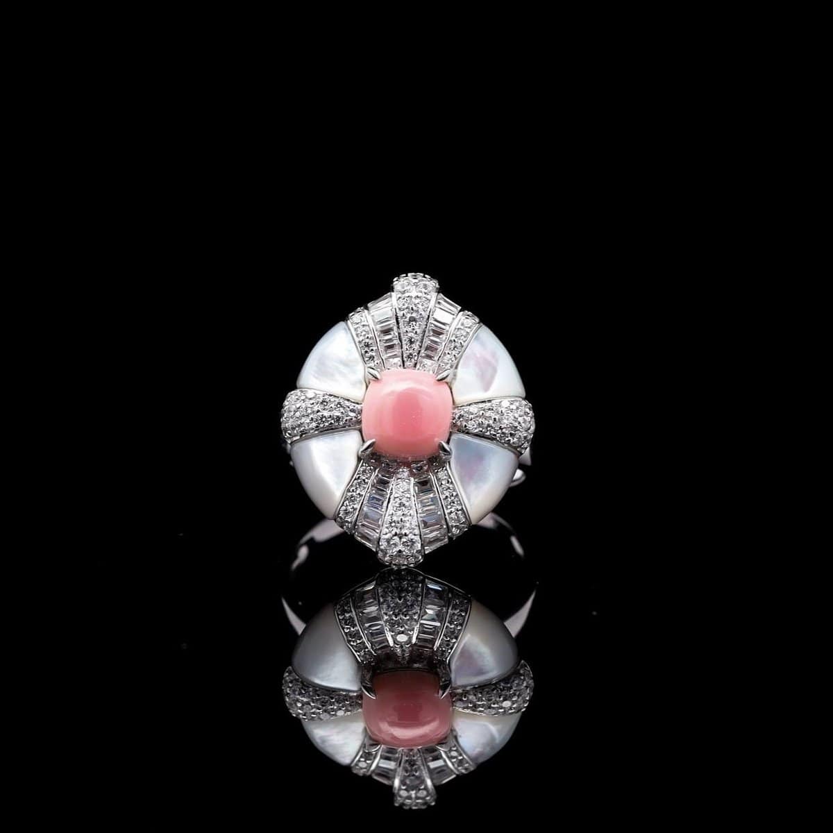 Omnia Pink Coral Ring in 925 Silver with High Quality Simulated Diamonds