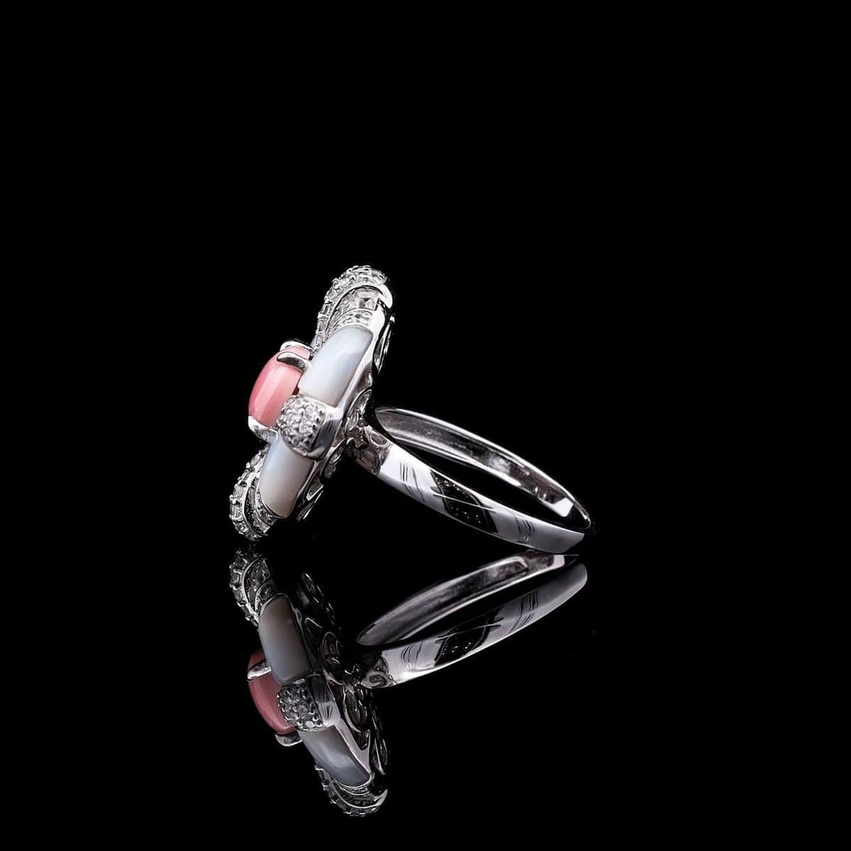 Omnia Pink Coral Ring in 925 Silver with High Quality Simulated Diamonds - Image 4