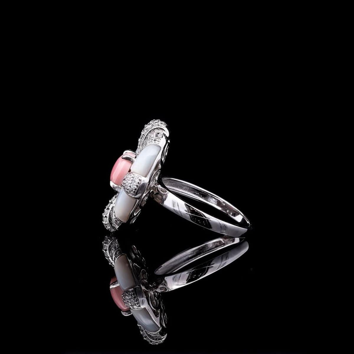Omnia Pink Coral Ring in 925 Silver with High Quality Simulated Diamonds - Image 3