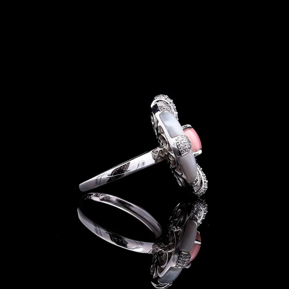 Omnia Pink Coral Ring in 925 Silver with High Quality Simulated Diamonds - Image 2