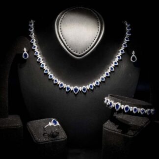 Sundus Blue Bridal Full Set – Premium Rhodium Plated with High-Quality Zircon Stones