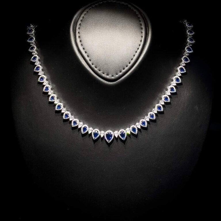 Sundus Blue Bridal Full Set – Premium Rhodium Plated with High-Quality Zircon Stones - Image 2