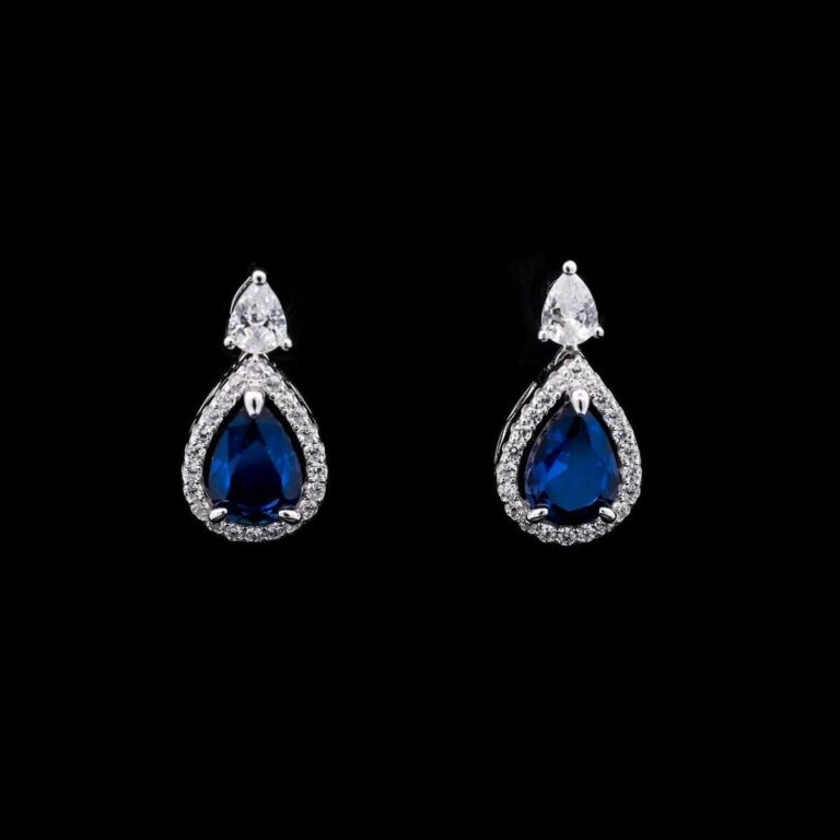 Sundus Blue Bridal Full Set – Premium Rhodium Plated with High-Quality Zircon Stones - Image 4