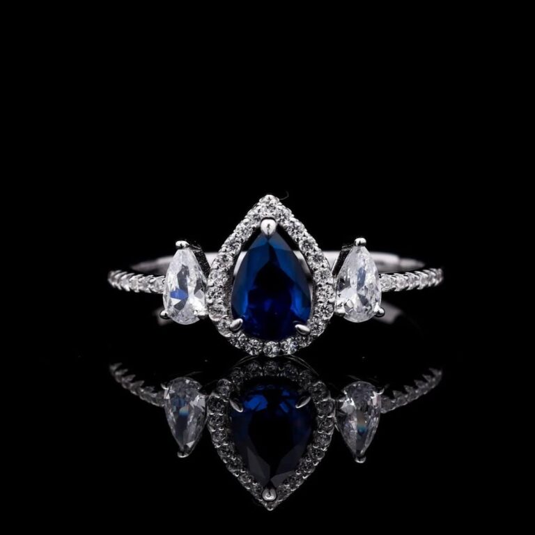 Sundus Blue Bridal Full Set – Premium Rhodium Plated with High-Quality Zircon Stones - Image 5