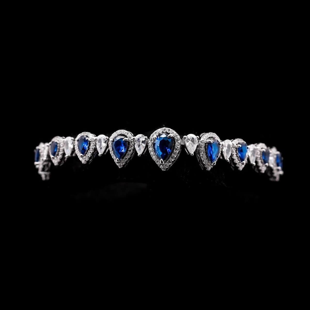 Sundus Blue Bridal Full Set – Premium Rhodium Plated with High-Quality Zircon Stones - Image 3