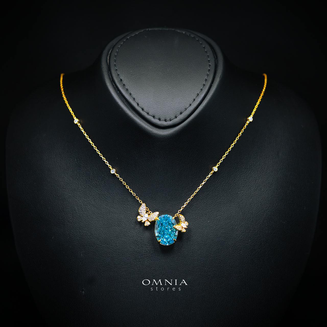 Maysun Baby blue Gold-Plated Necklace in 925 Silver with Premium Simulated Diamonds - Image 2