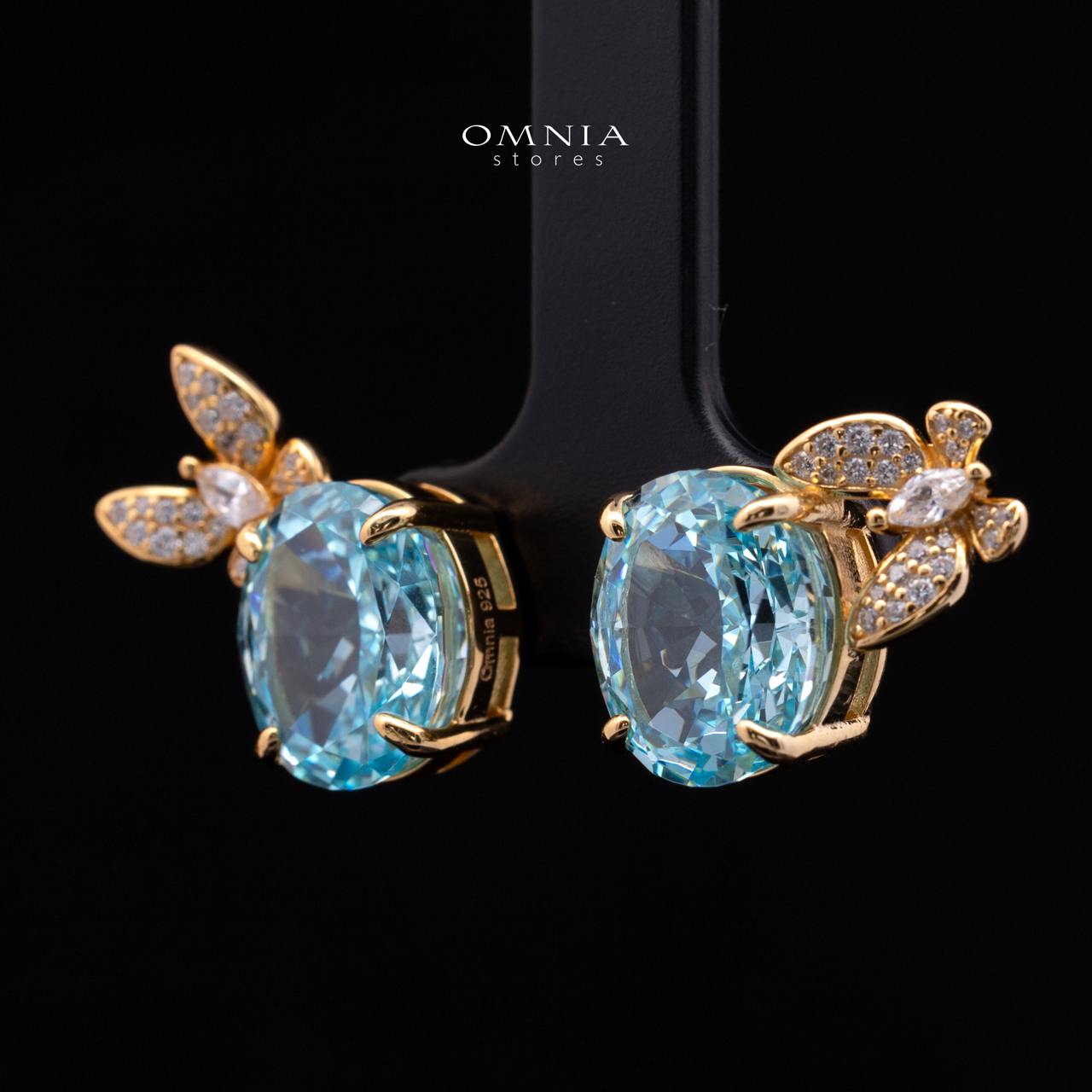 Maysun Baby Blue Gold-Plated 925 Silver Earrings with Premium Simulated Diamonds - Image 2