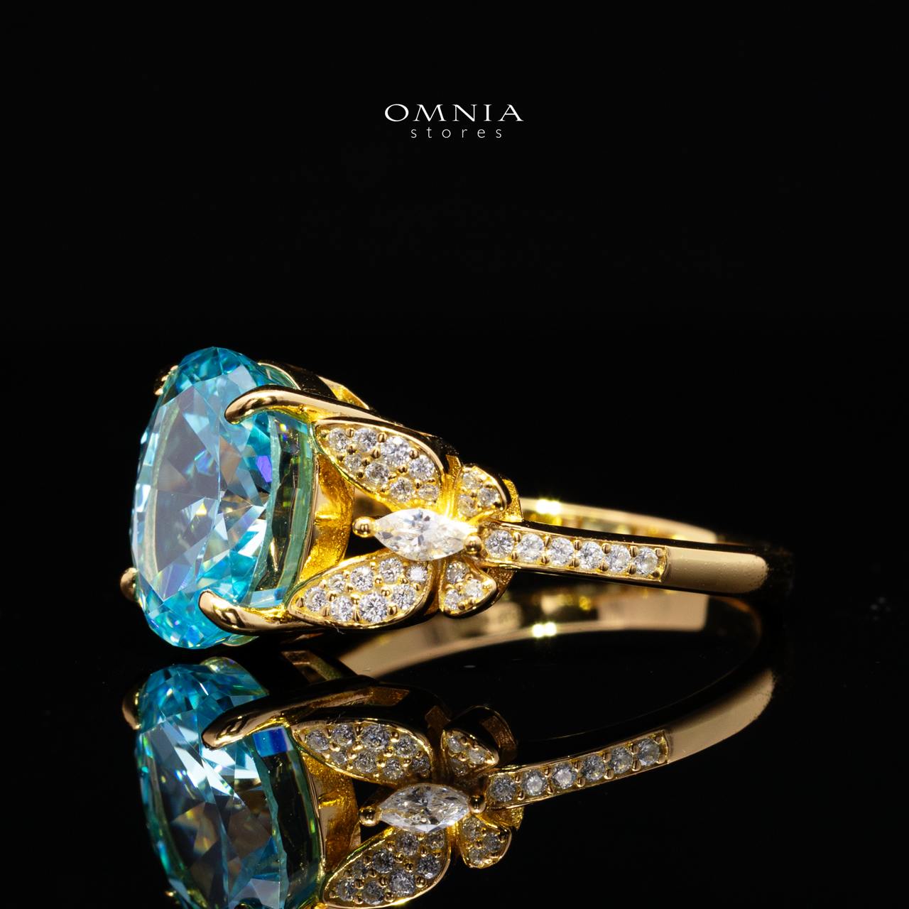 Maysun Baby Blue Gold-Plated Ring in 925 Silver with Premium Simulated Diamonds - Image 2