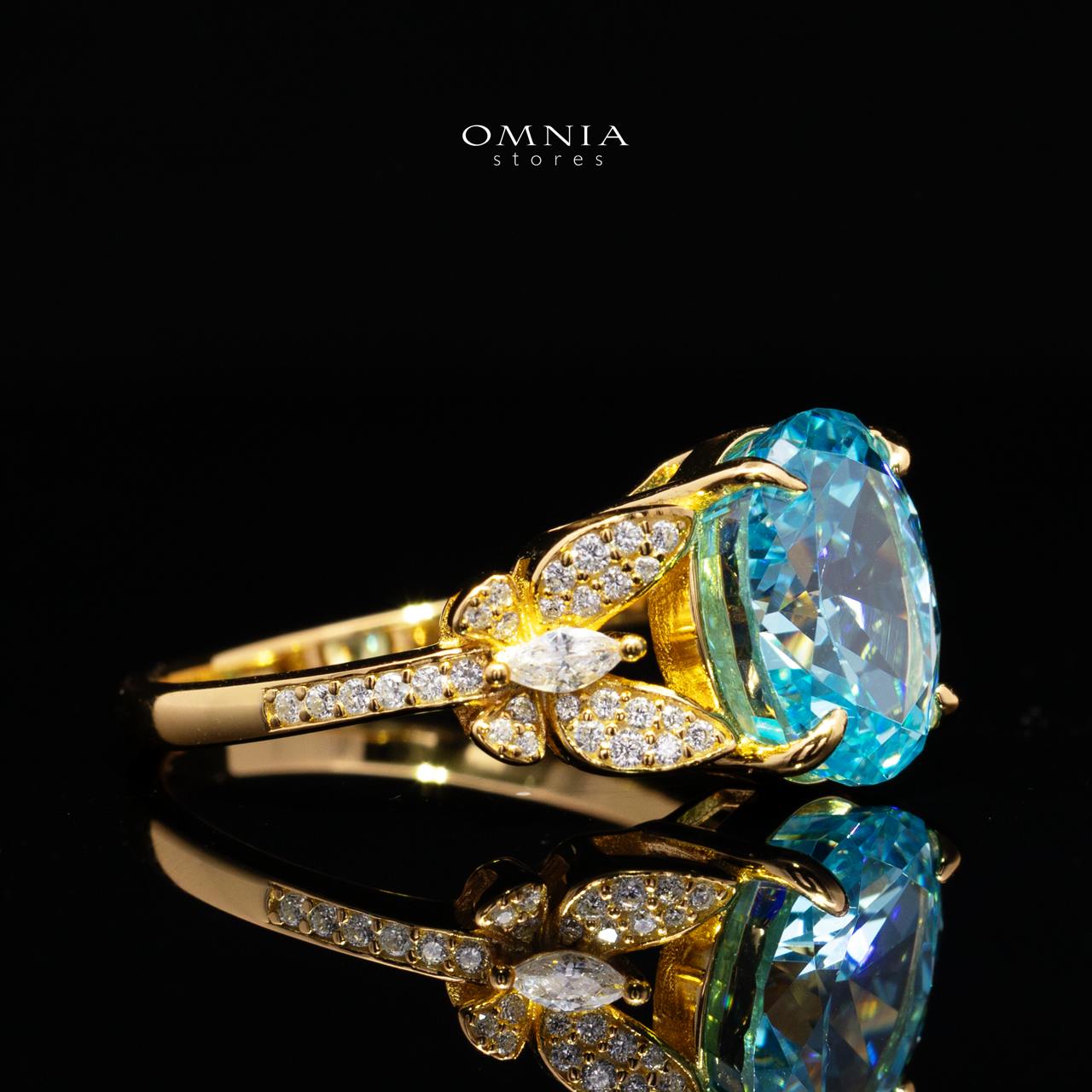 Maysun Baby Blue Gold-Plated Ring in 925 Silver with Premium Simulated Diamonds - Image 3