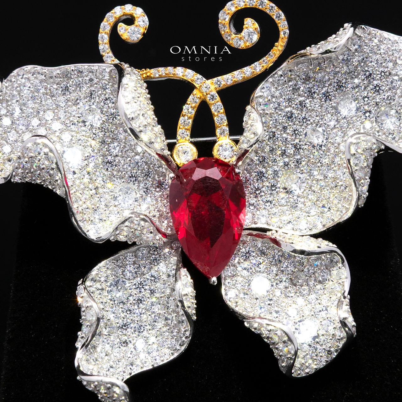 Aylani Red Butterfly Brooch with Premium Simulated Diamonds in 925 Sterling Silver - Image 2