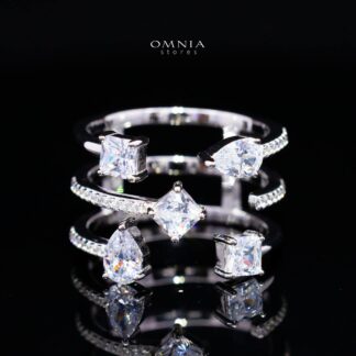 Kareenah White Open Cuff Ring in 925 Silver with Premium Simulated Diamonds