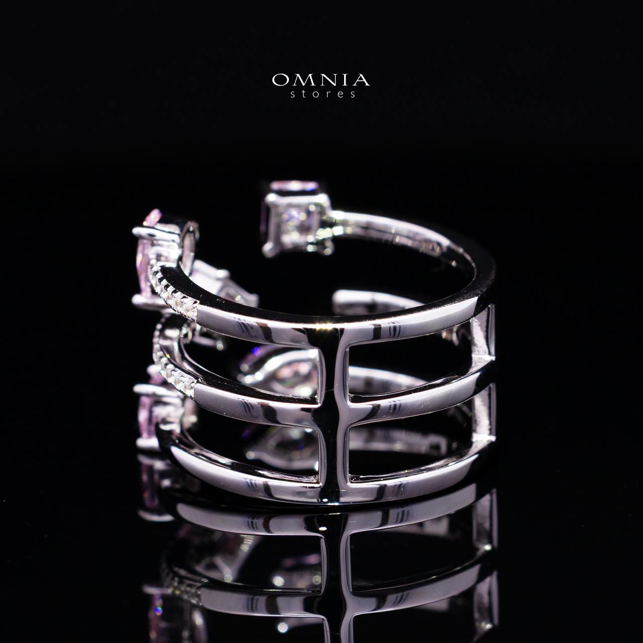 Kareenah Pink Open Cuff Ring in 925 Silver with Premium Simulated Diamonds - Image 4