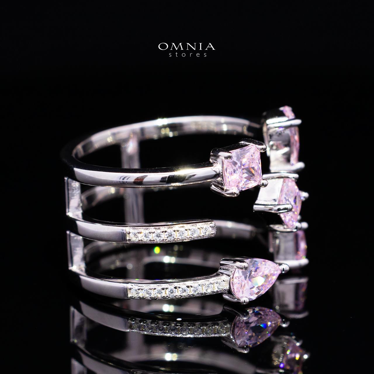 Kareenah Pink Open Cuff Ring in 925 Silver with Premium Simulated Diamonds - Image 3