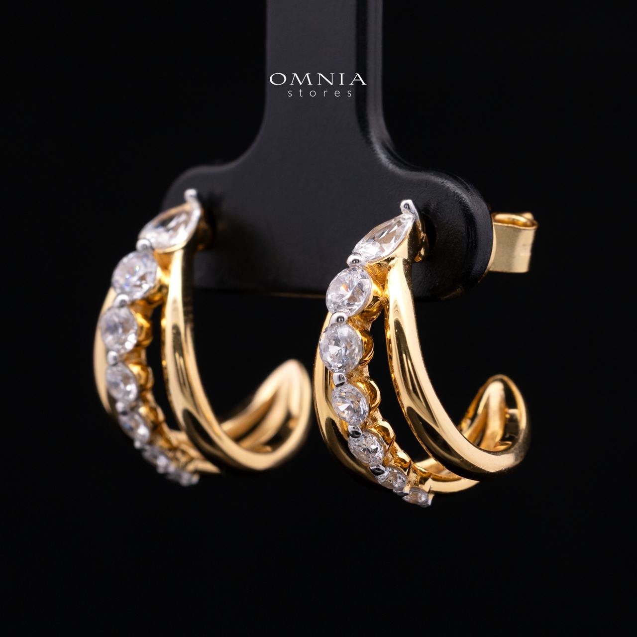 Jazmina Gold-Plated Stud Earrings in 925 Silver with Premium Simulated Diamonds - Image 2