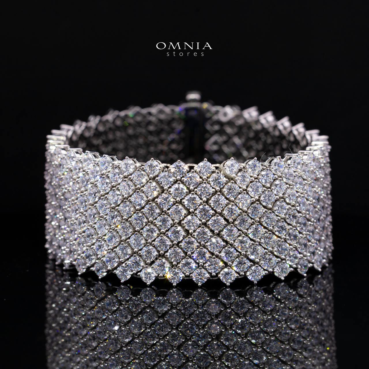 Omaima Wide Statement Bracelet 925 Sterling Silver | Premium Simulated Diamonds