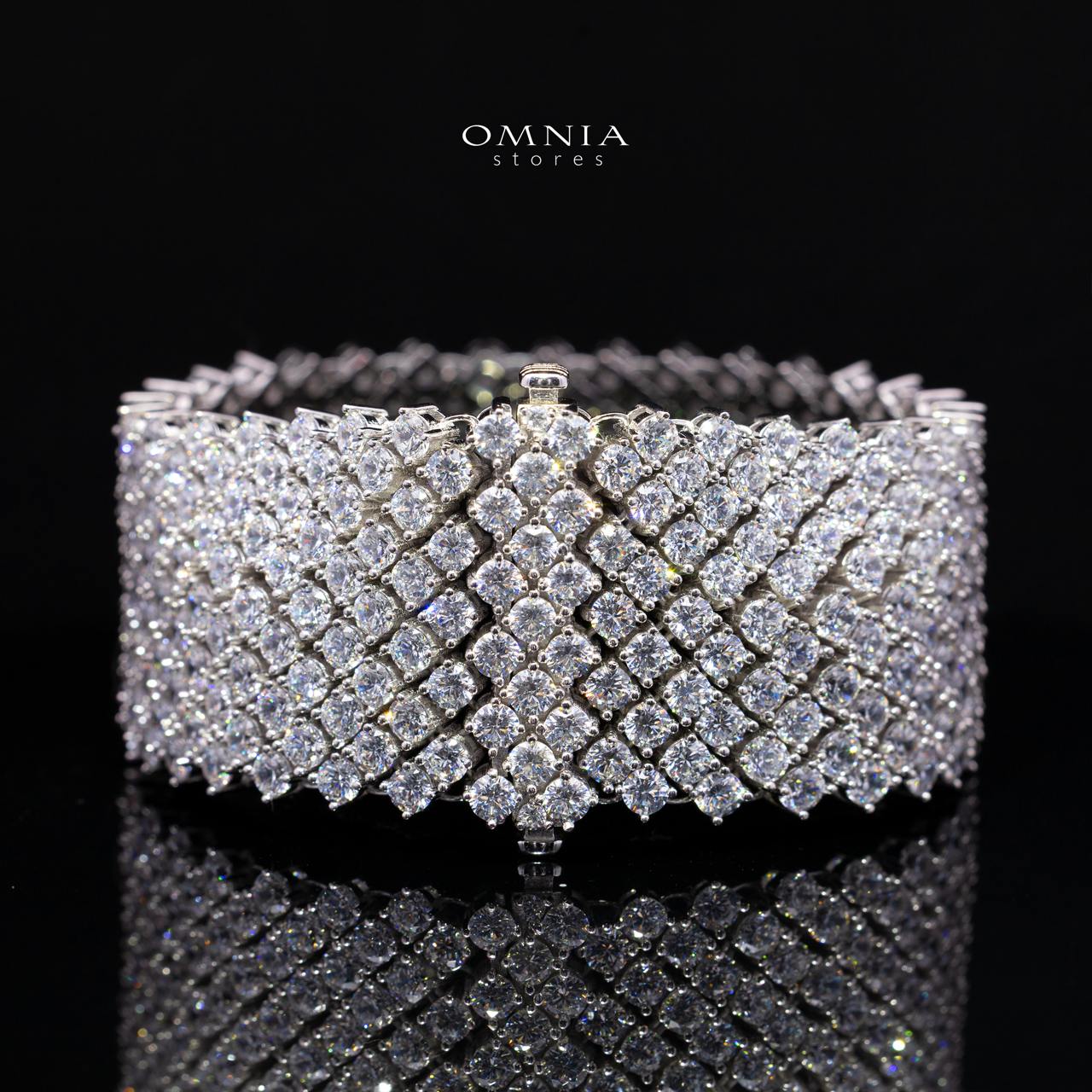 Omaima Wide Statement Bracelet 925 Sterling Silver | Premium Simulated Diamonds - Image 2