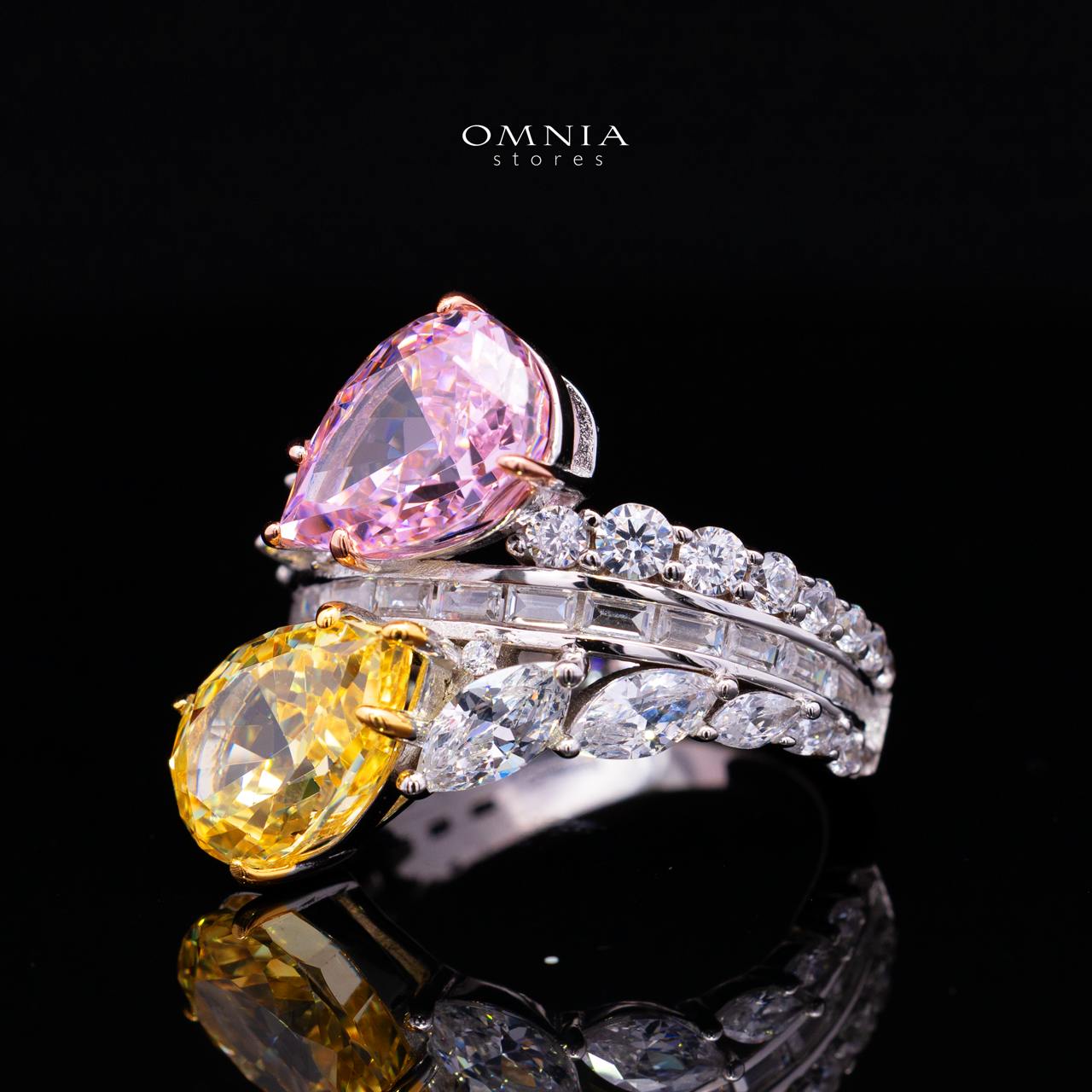 Marielle Pink and Yellow Pear-Cut Ring in 925 Silver with Premium Simulated Diamond - Image 2