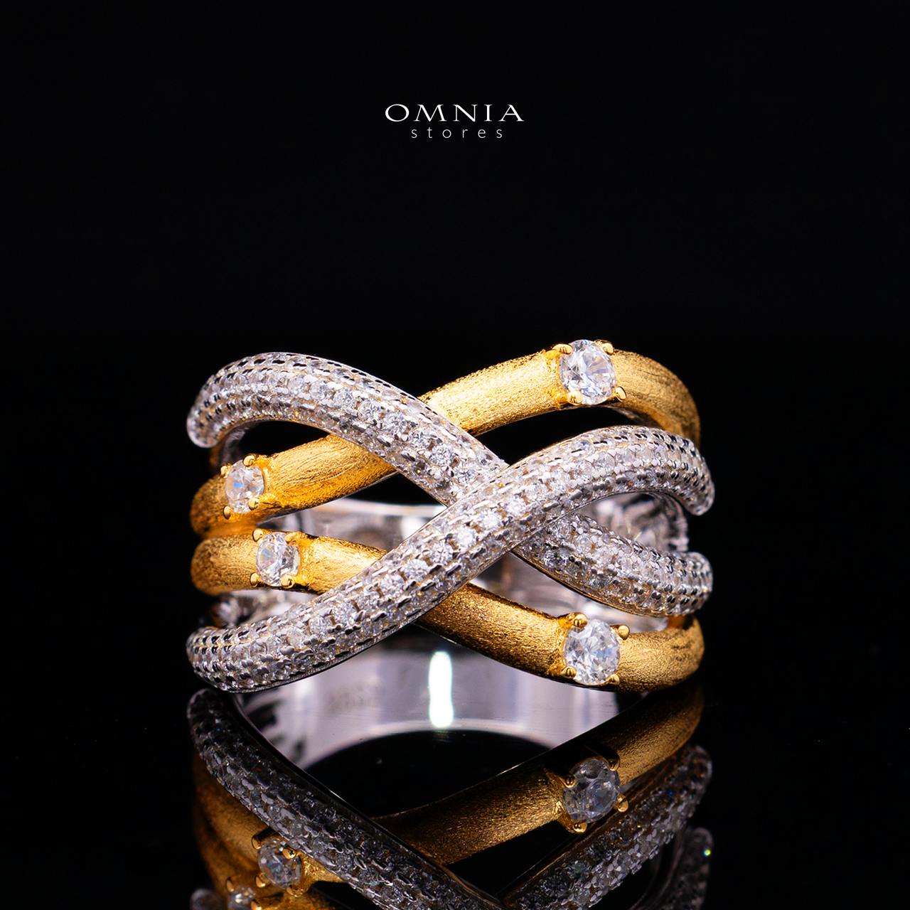 Zynera Gold Plated Ring with Premium Simulated Diamonds in 925 Silver