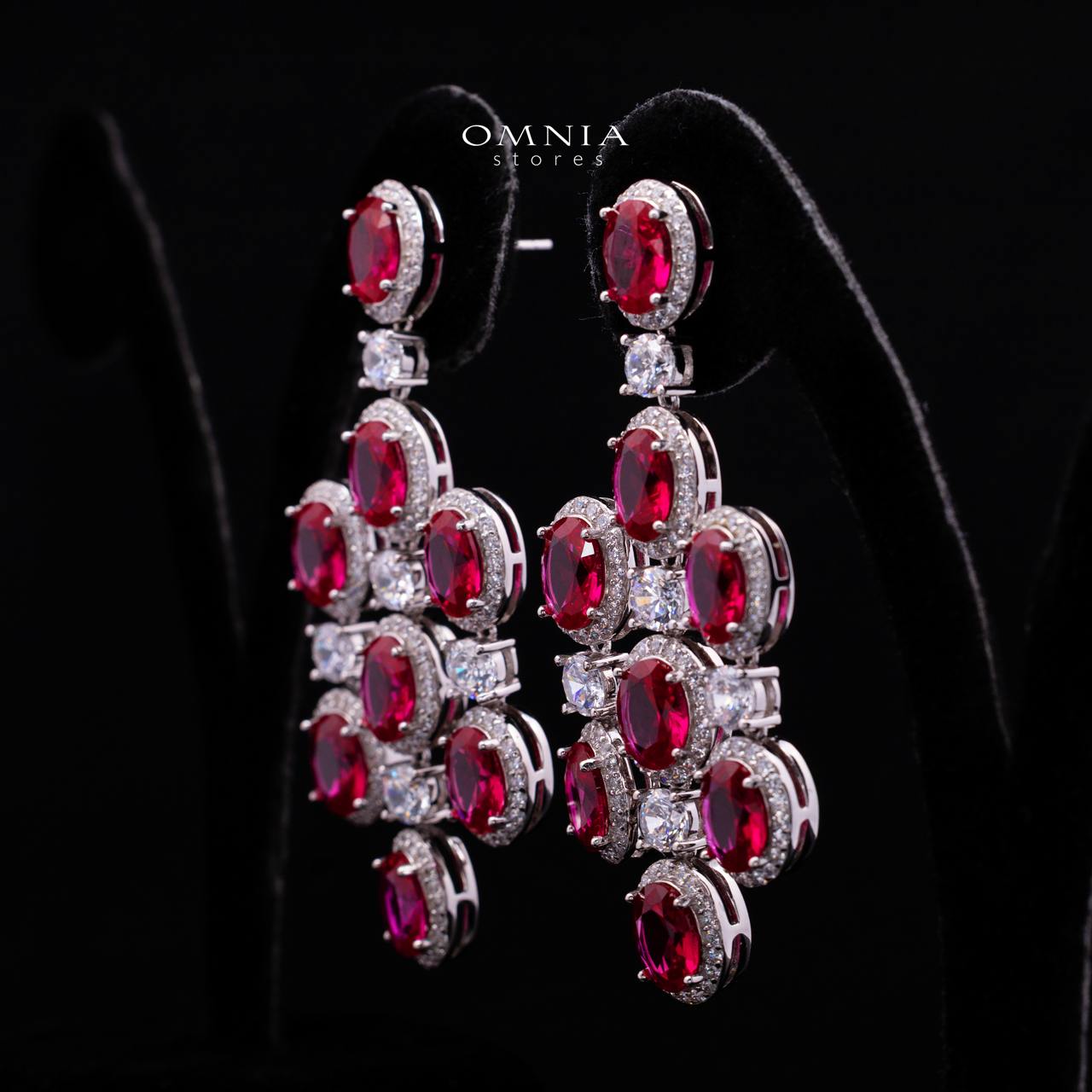 Olyssia Red Drop Earrings with High-Quality Premium Simulated Diamonds in 925 Sterling Silver - Image 2