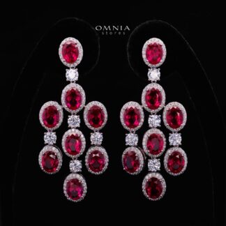 Olyssia Red Drop Earrings with High-Quality Premium Simulated Diamonds in 925 Sterling Silver