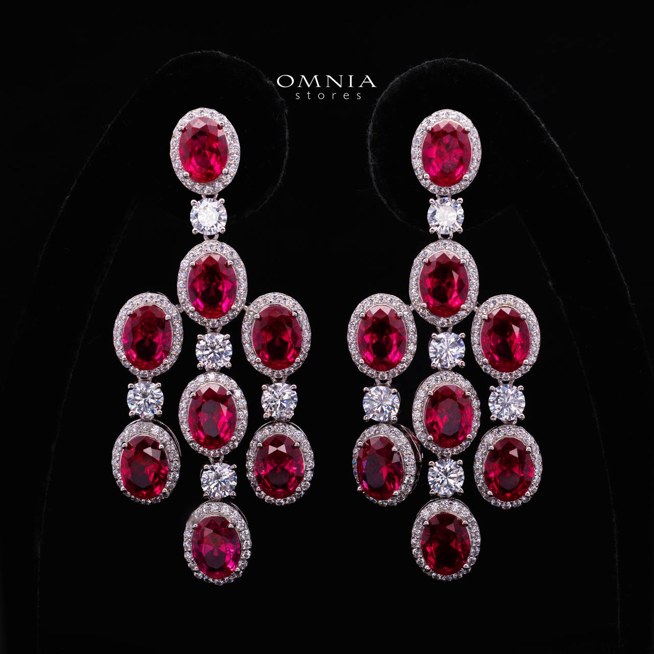 Olyssia Red Drop Earrings with High-Quality Premium Simulated Diamonds in 925 Sterling Silver