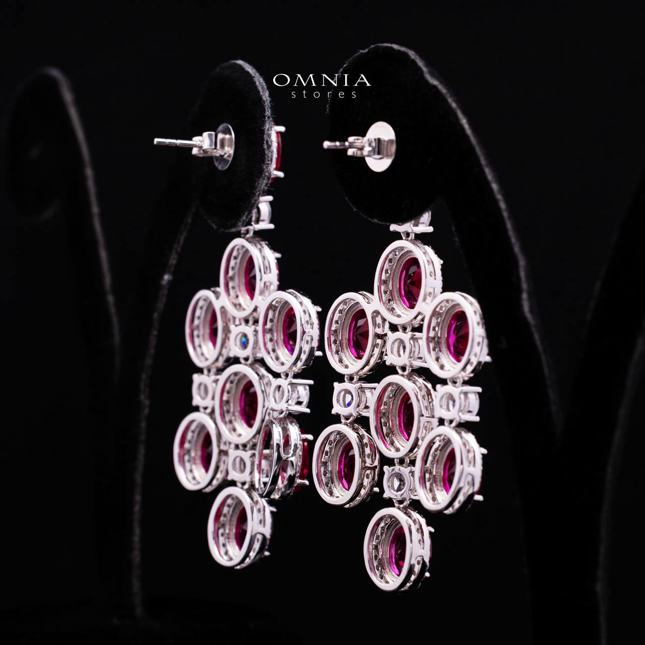 Olyssia Red Drop Earrings with High-Quality Premium Simulated Diamonds in 925 Sterling Silver - Image 3