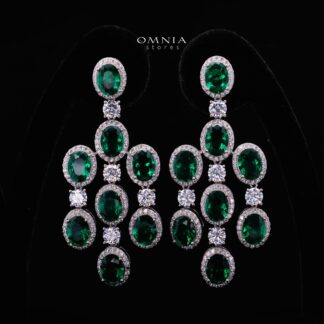 Olyssia Green Drop Earrings with High-Quality Premium Simulated Diamonds in 925 Sterling Silver