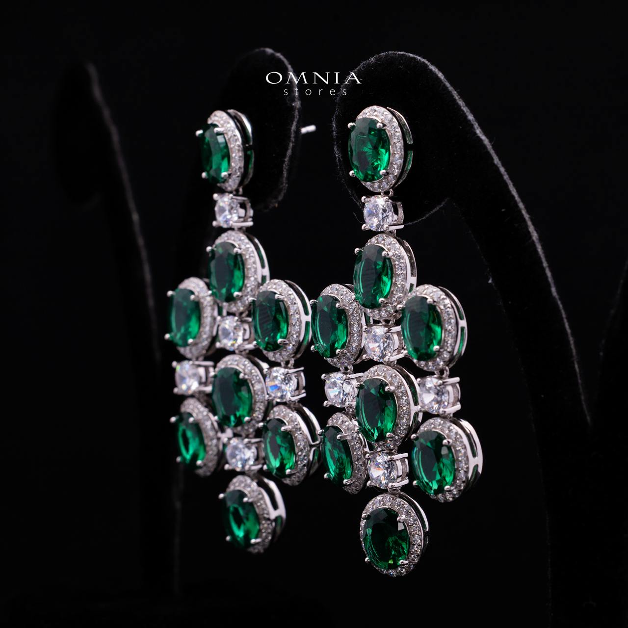 Olyssia Green Drop Earrings with High-Quality Premium Simulated Diamonds in 925 Sterling Silver - Image 2