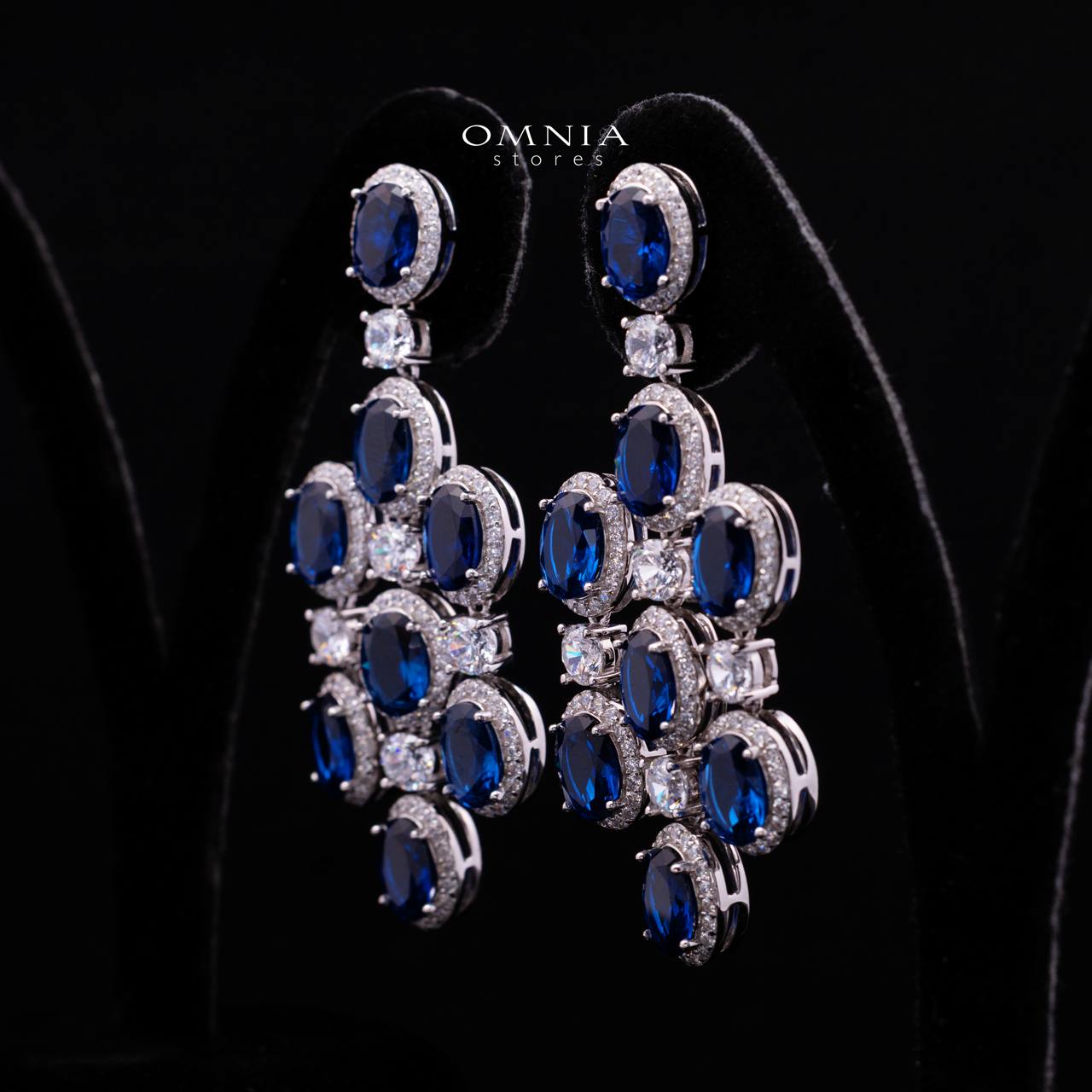 Olyssia Blue Drop Earrings with High-Quality Premium Simulated Diamonds in 925 Sterling Silver - Image 2