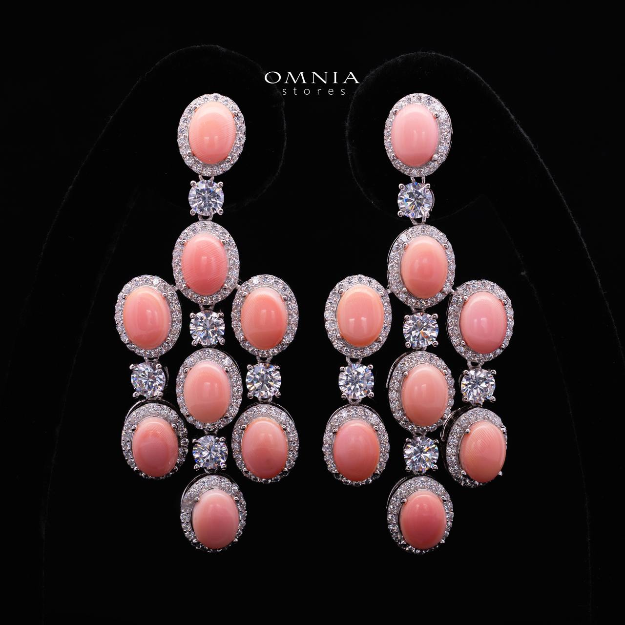 Olyssia Pink Drop Earrings with High-Quality Premium Simulated Diamonds in 925 Sterling Silver