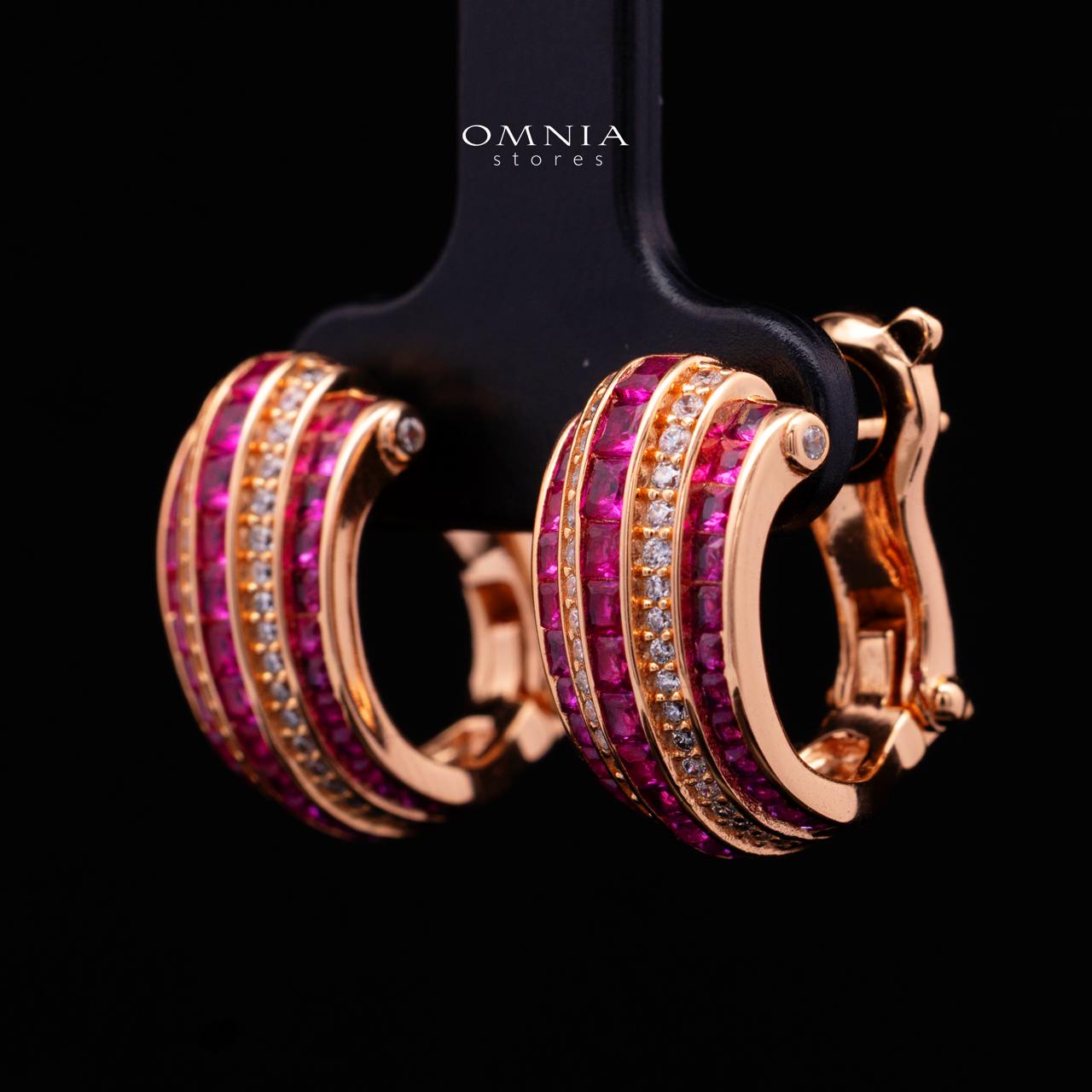 Isalyn Ruby Red Hoop Earrings with High Quality Premium Simulated Diamonds in 925 Silver - Image 2