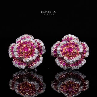 Safiyah Ruby Red Rose Stud Earrings 925 Sterling Silver | Premium Brilliant-Cut Simulated Diamonds