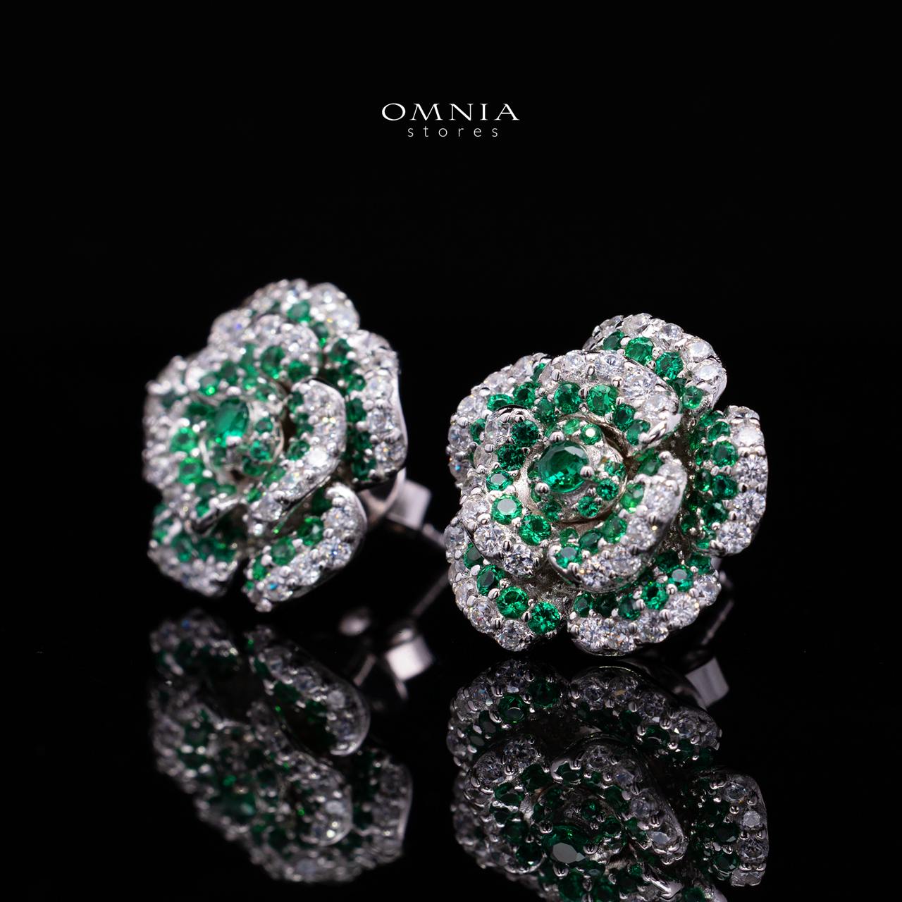 Safiyah Green Rose Stud Earrings 925 Sterling Silver | Premium Brilliant-Cut Simulated Diamonds - Image 2