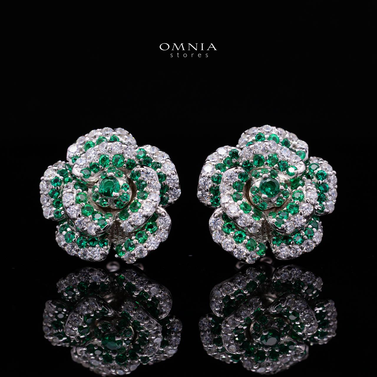 Safiyah Green Rose Stud Earrings 925 Sterling Silver | Premium Brilliant-Cut Simulated Diamonds