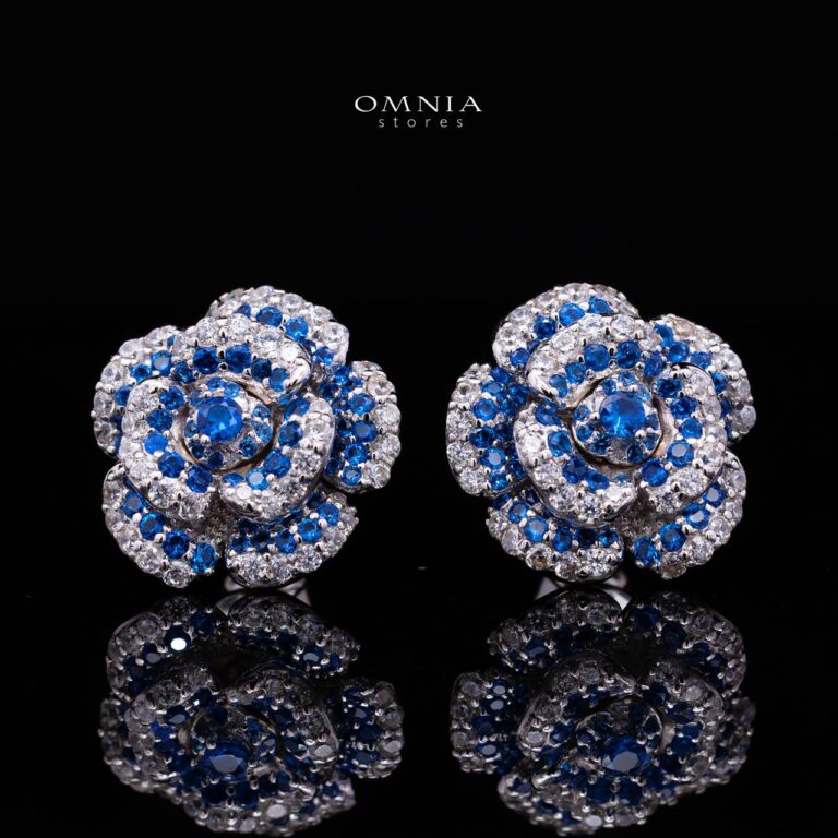 Safiyah Blue Rose Stud Earrings 925 Sterling Silver | Premium Brilliant-Cut Simulated Diamonds - Image 3