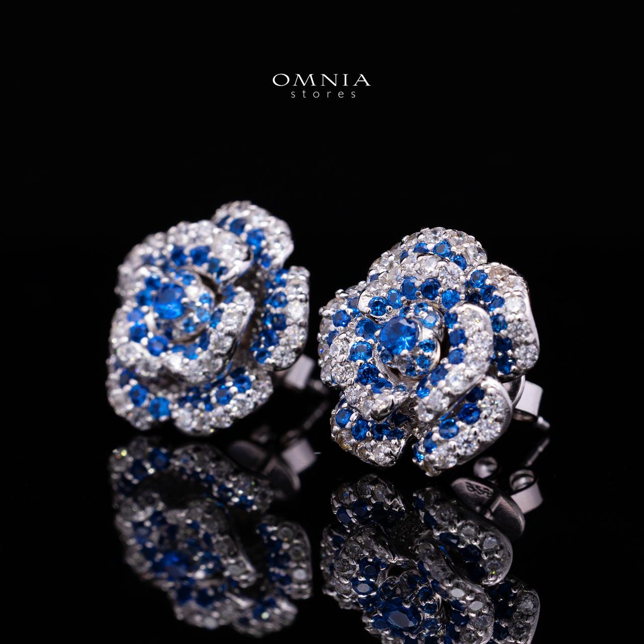 Safiyah Blue Rose Stud Earrings 925 Sterling Silver | Premium Brilliant-Cut Simulated Diamonds - Image 4