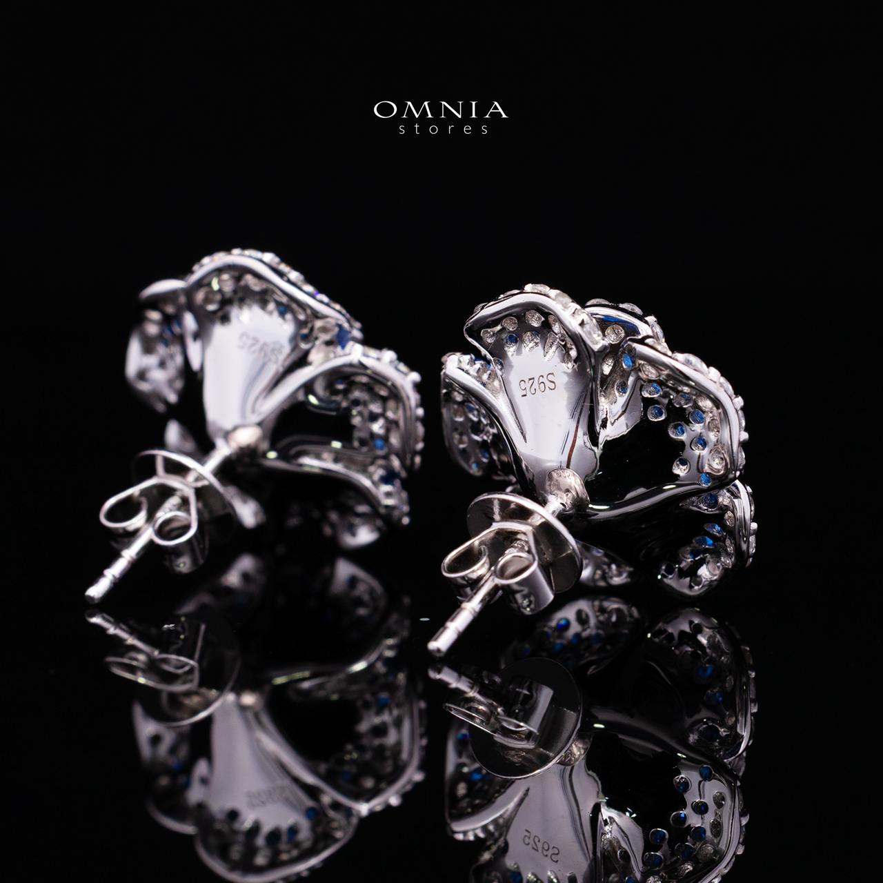 Safiyah Blue Rose Stud Earrings 925 Sterling Silver | Premium Brilliant-Cut Simulated Diamonds - Image 5