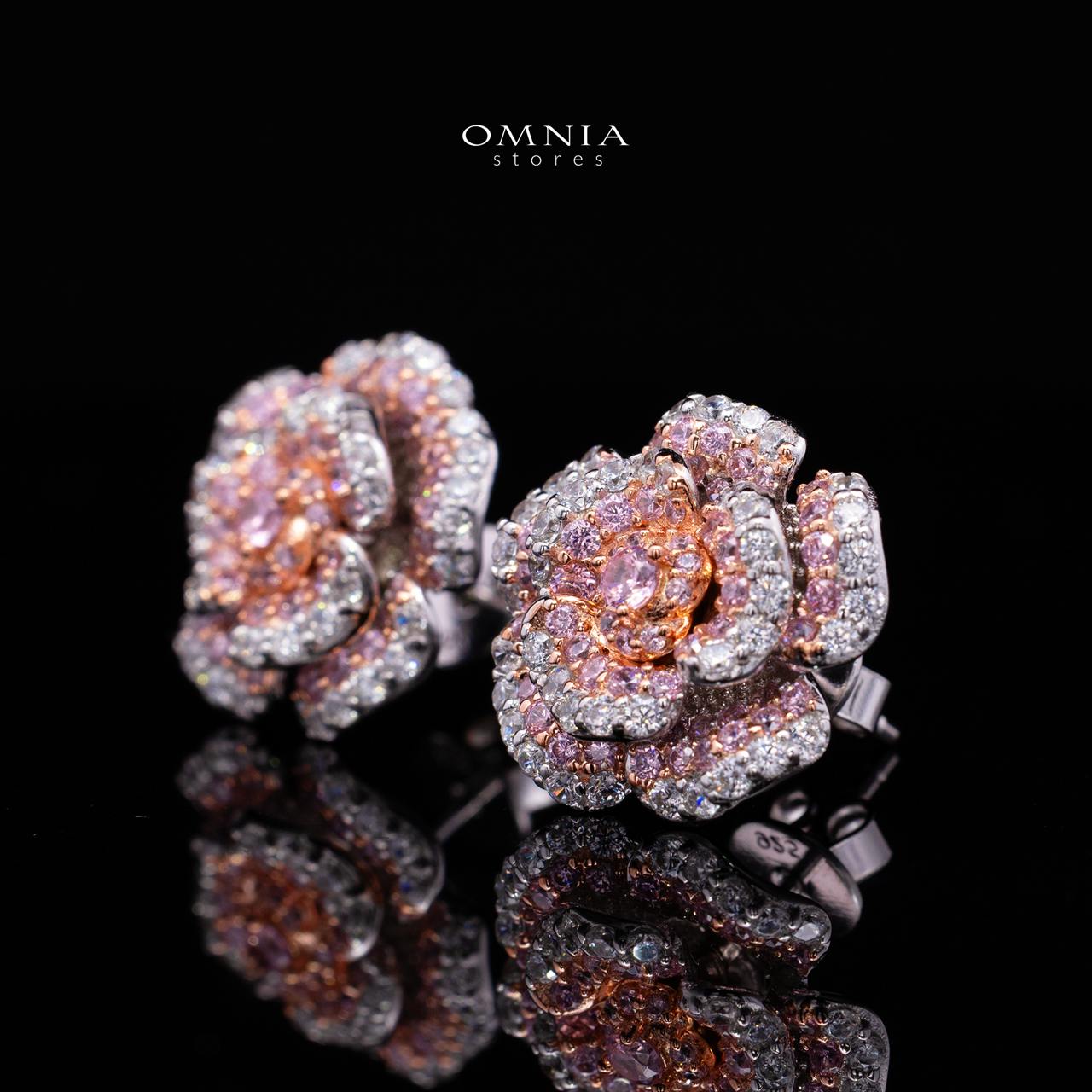 Safiyah Pink Rose Stud Earrings 925 Sterling Silver | Premium Brilliant-Cut Simulated Diamonds - Image 2