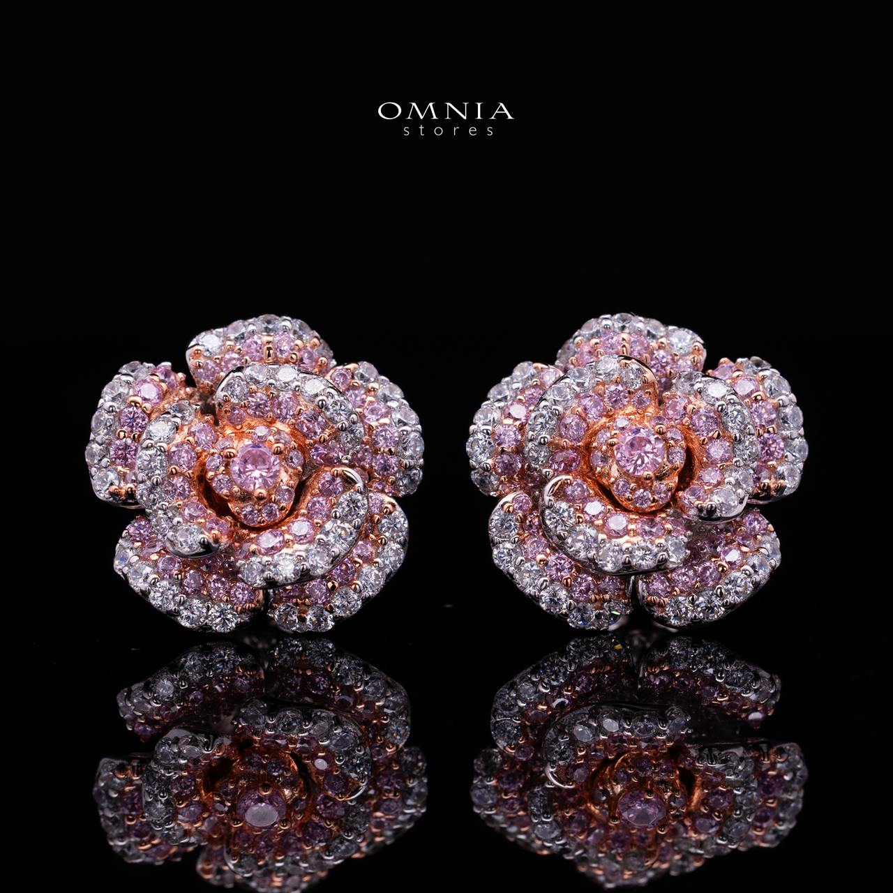 Safiyah Pink Rose Stud Earrings 925 Sterling Silver | Premium Brilliant-Cut Simulated Diamonds