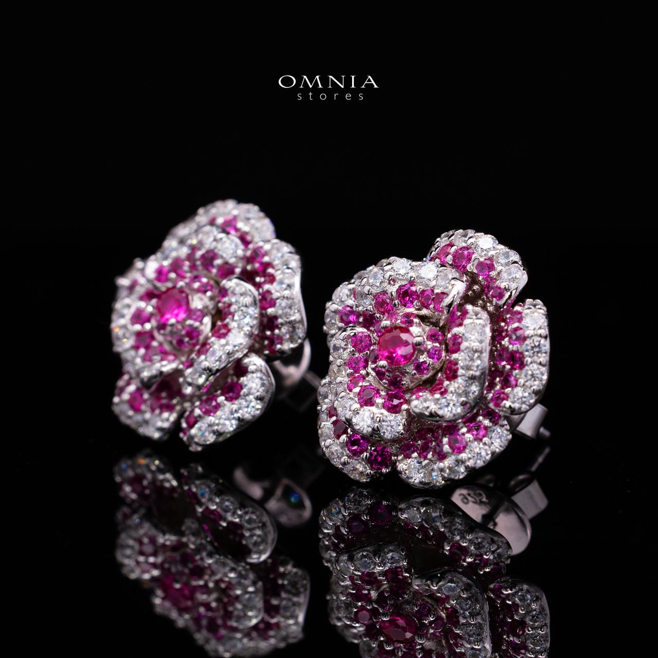 Safiyah Purple Rose Stud Earrings 925 Sterling Silver | Premium Brilliant-Cut Simulated Diamonds - Image 2